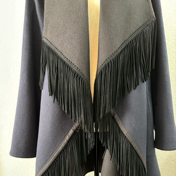 Sofia Cashmere navy and black fringe trim coat - Picture 4 of 11